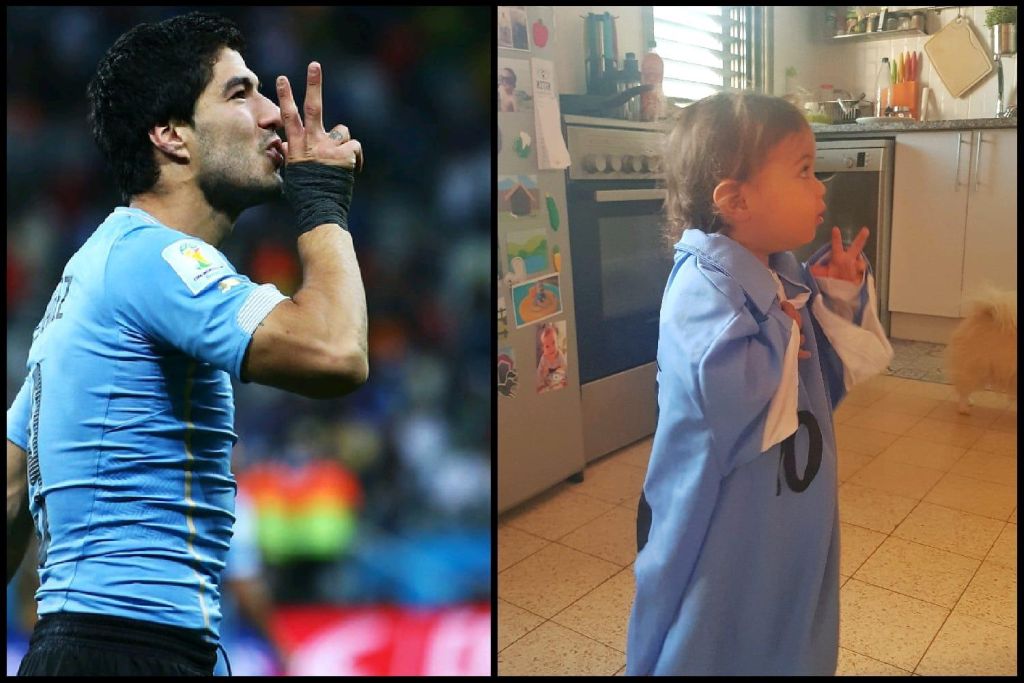 Omer Mazor, hijo de Fernando, el hermano de Ruben, festeja a lo "pistolero" Suárez Omer Mazor, hijo de Fernando, el hermano de Ruben, festeja a lo "pistolero" Suárez