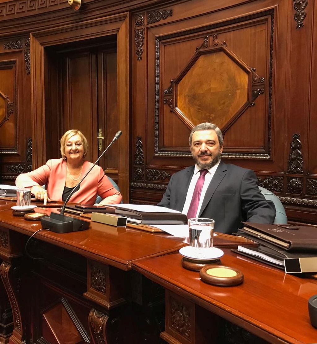 En el Parlamento, junto a una compañera de bancada, la ex Ministra de Turismo Liliam Kechichian