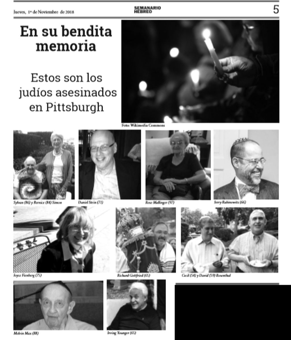 Los 11 muertos en el atentado de Pittsburgh. Publicamos las fotos en la edición impresa de Semanario Hebreo, el 1° de noviembre del 2018.