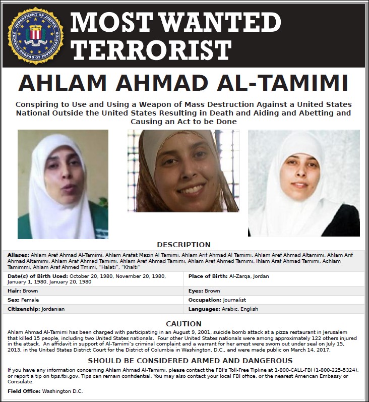 El pedido norteamericado de detención de Ahlam al-Tamimi