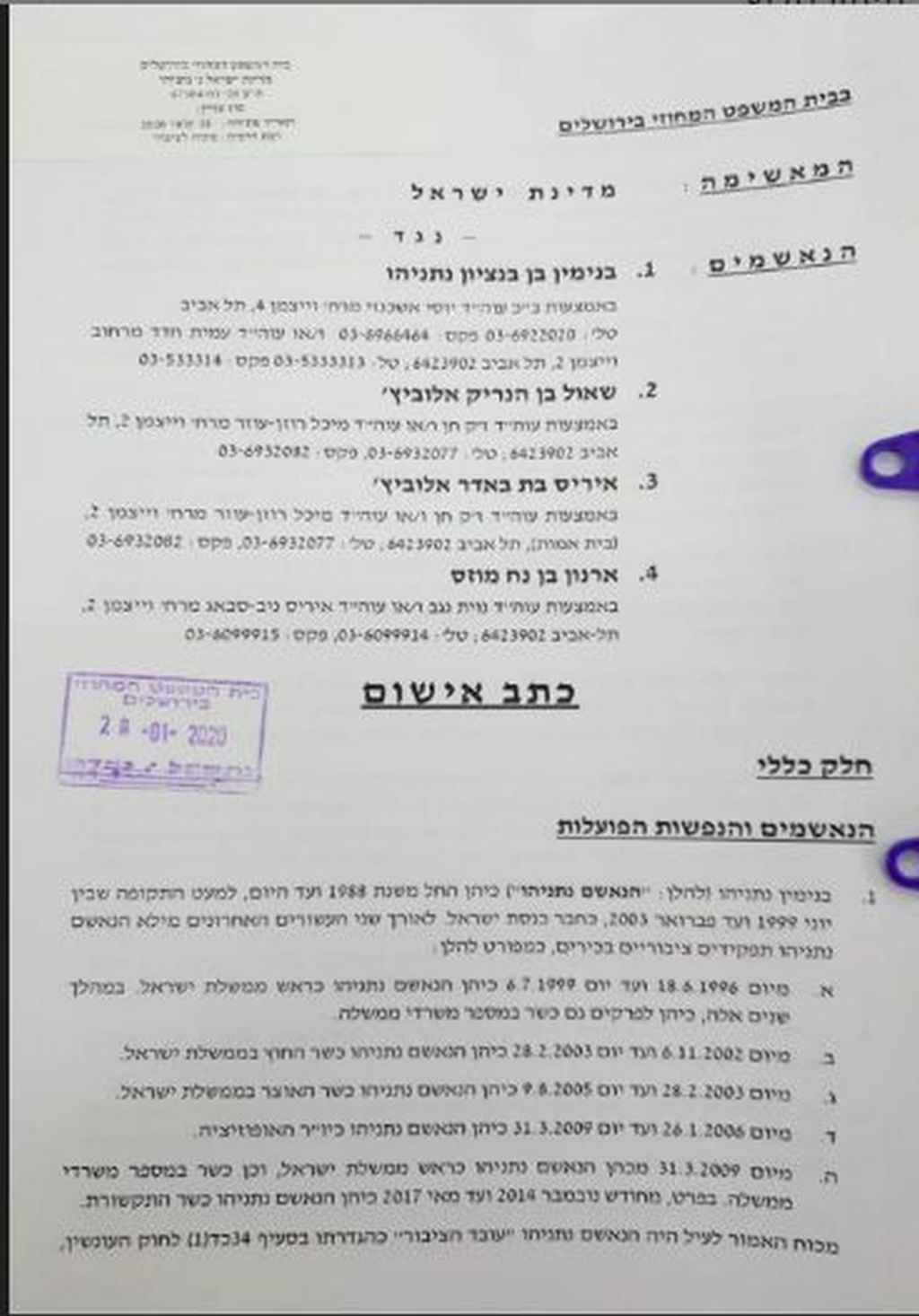 "El Estado de Israel contra Biniamin Ben Bentzion Netanyahu"