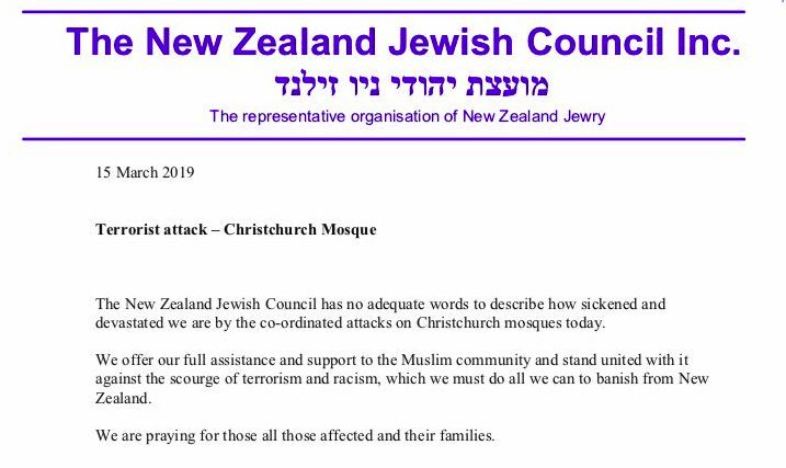 comunicado del consejo judío de nueva zelandia