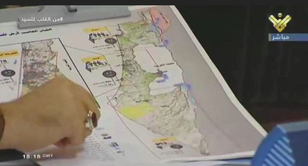 Nasrallah muestra el mapa de Israel, donde piensa atacar en una próxima guerra Nasrallah muestra el mapa de Israel, donde piensa atacar en una próxima guerra