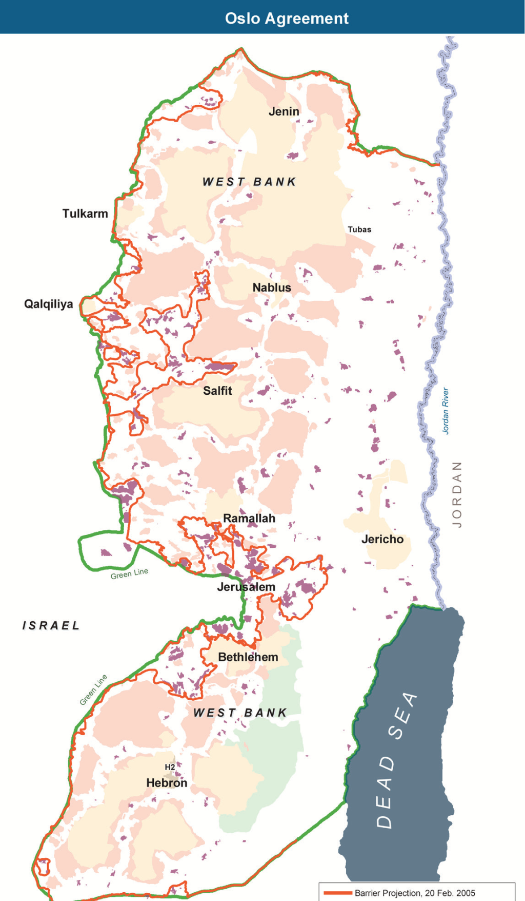 El mapa de Cisjordania con sus subdivisiones en 3 territorios El mapa de Cisjordania con sus subdivisiones en 3 territorios