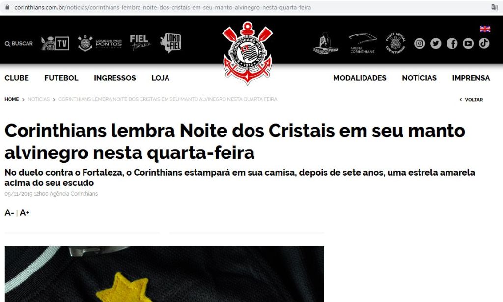 El informe sobre la iniciativa, en la página oficial de Corinthians El informe sobre la iniciativa, en la página oficial de Corinthians