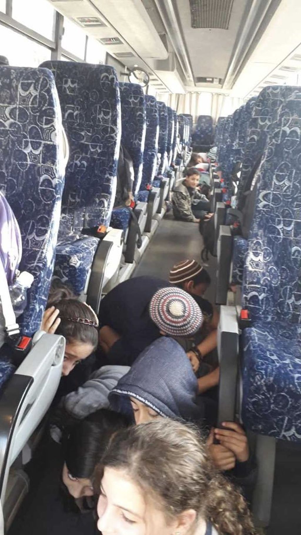 Un grupo de escolares, sorprendido en viaje por una alarma. El ómnibus se detiene y los niños intentan resguardarse. Un grupo de escolares, sorprendido en viaje por una alarma. El ómnibus se detiene y los niños intentan resguardarse.
