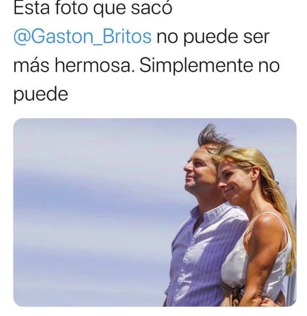 Un lindo tuit de Lorena Ponce de León, agradeciendo y compartiendo la foto que les sacó a ella y su esposo Gastón Britos