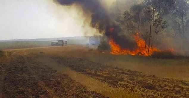 Uno de los incendios en la zona adyacente a Gaza. (Foto: Moshe Baruhi, KKL) Uno de los incendios en la zona adyacente a Gaza. (Foto: Moshe Baruhi, KKL)