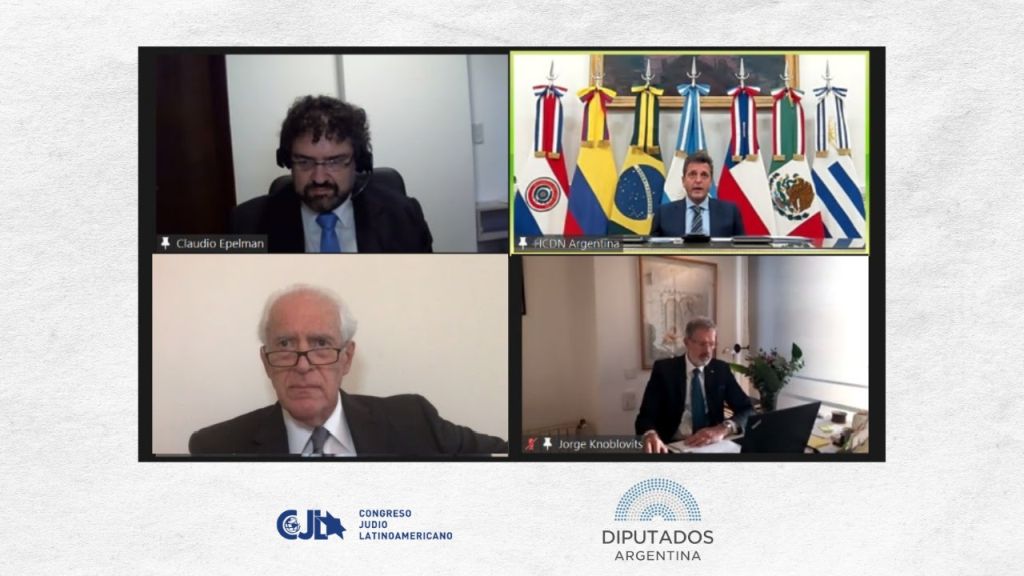 Claudio Epelman, director ejecutivo del CJL; Sergio Massa; Jack Terpins, Presidente del CJL y Jorge Knoblovits, Presidente de la DAIA y Secretario General del CJL.