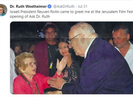 El saludo del Presidente Rivlin en el Festival de Cine(Foto: Twitter de Dr. Ruth)
