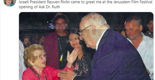 El saludo del Presidente Rivlin en el Festival de Cine(Foto: Twitter de Dr. Ruth)