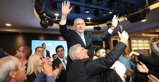 Netanyahu en uno de los encuentros políticos de la campaña