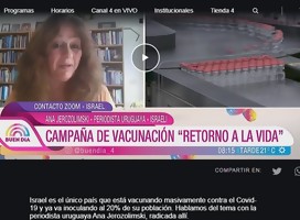 Ana Jerozolimski habla en Canal 4: se vacunó al 20% de la población en Israel