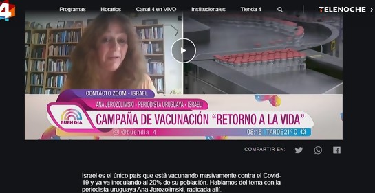 Ana Jerozolimski habla en Canal 4: se vacunó al 20% de la población en Israel