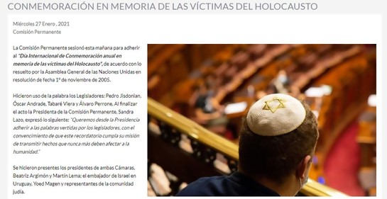 El Parlamento uruguayo rindió homenaje a las víctimas de la Shoá
