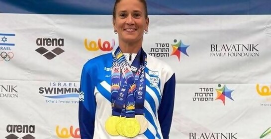Con la nadadora Tamar Klecki, uruguaya israelí, medallista en las Macabeadas